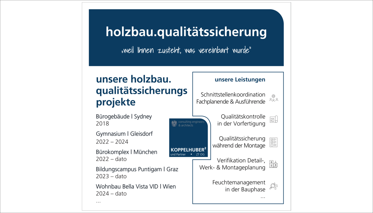 Liste von Holzbau-Qualitätssicherungsprojekten, Ingenieurbüro, Leistungen, Bauplanung