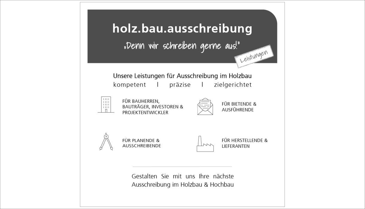 Infografik zu holz.bau.ausschreibung mit Leistungen für Bauherren, Architekten, Planung, Beratung